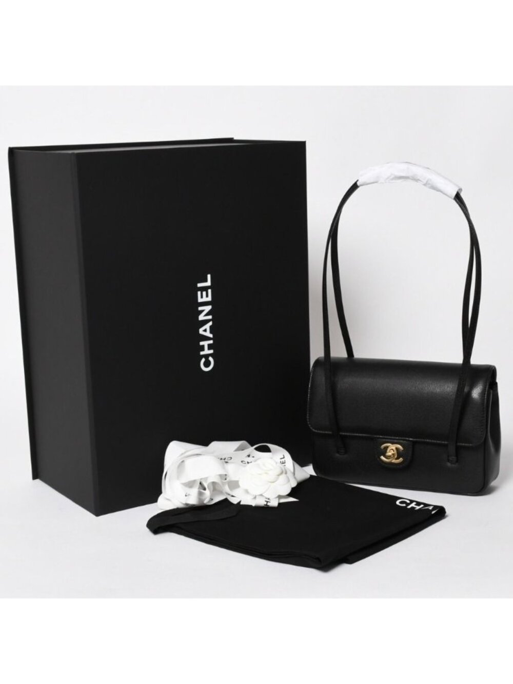 Chanel Small Flap Bag Stand CC Logo Caviar Leather Black